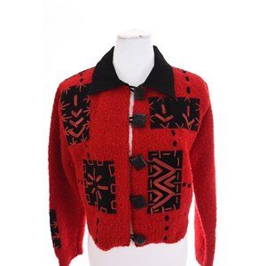 Red and Black Patterned Women's Sweater